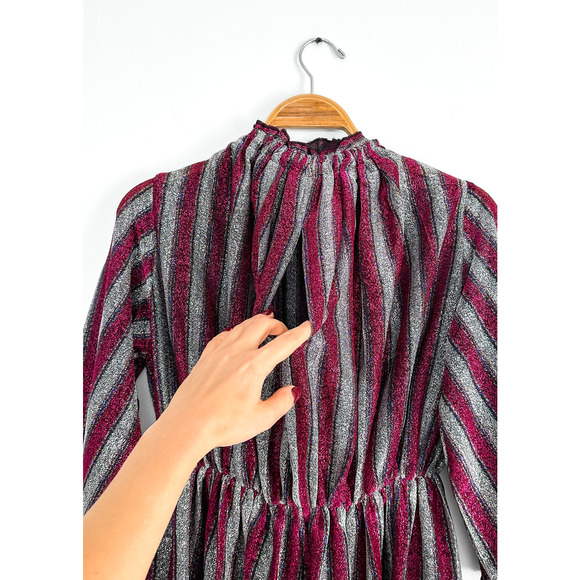 Vintage 70s Magenta Silver Stripe Glitter Sparkle Disco Party Maxi Dress small - Picture 4 of 6